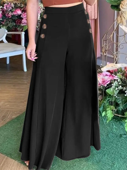 ZANZEA Women Wide Leg Pant Capris Solid Trouser 2024 Summer Casual Suit Pants Elegant OL Oversized High Waist Pantalon Palazzo