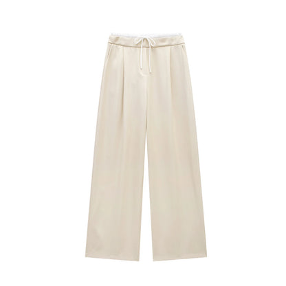 MUJER 2025 Wide Leg Pants for Women High Waist Baggy Pants Woman Summer Pleated Loose Pants Women Streetwear Tied Woman Trousers