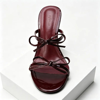 Luxury Designer Slippers Women Double Bow Decoration Sexy Peep Toe Slides Sandals Summer Elegant High Heels for Ladies Sandalias