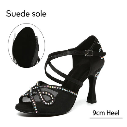 Women Latin Dance Shoes Rhinestone High Heels Dancing Shoes Ladies Party Shoes Women Tango Ballroom Dancing Shoes Salsa Sandals