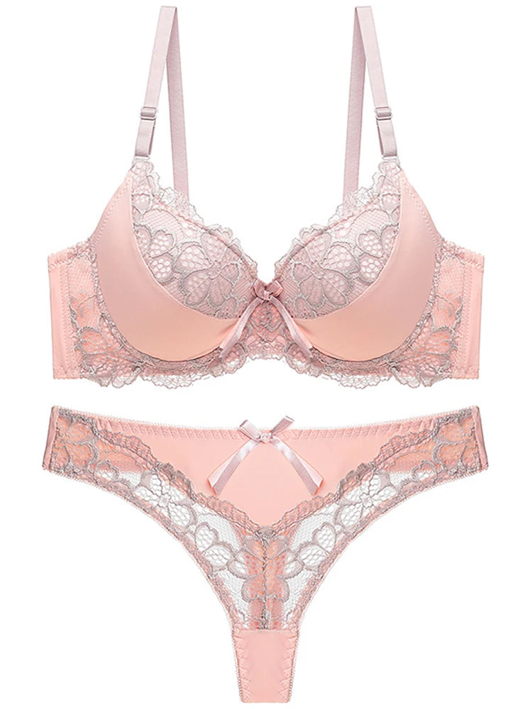 Thong bra set push up Lace hollow out Brassiere bra and panty set Underwear Femme Panties Lingerie