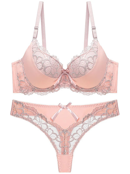 Thong bra set push up Lace hollow out Brassiere bra and panty set Underwear Femme Panties Lingerie