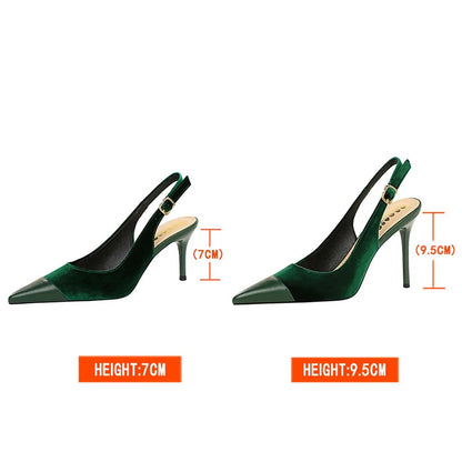 BIGTREE Shoes Suede Women Pumps Splicing Pointed Tip High Heels Hollow Out Hook Strap Heeled Sandals Women Summer Shoes Size 43