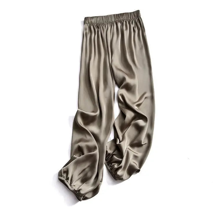 Summer Fashion Elastic Waist Loose Casual Ankle Length Satin Lantern Pants Women Solid Color All-match Trousers Female Clothes