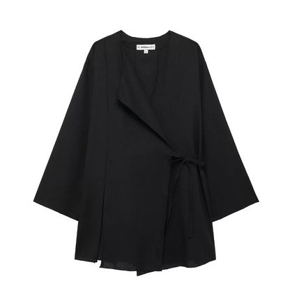 HH 2025 Spring Women Fashion Linen Suits New Solid Cardigan Kimono Top + Versatile Outerwear Female Wide Leg Long Pant