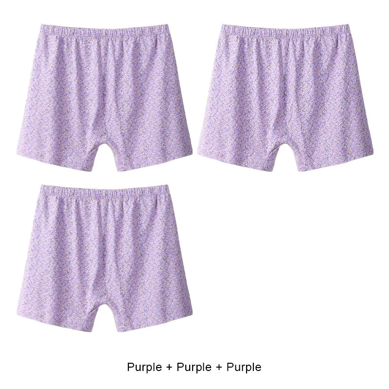 3PCS Women Boxer Underwear Mother Briefs Floral Safety Pants Lingerie Breathable Woman Cotton Plus Size Female Panties Intimates