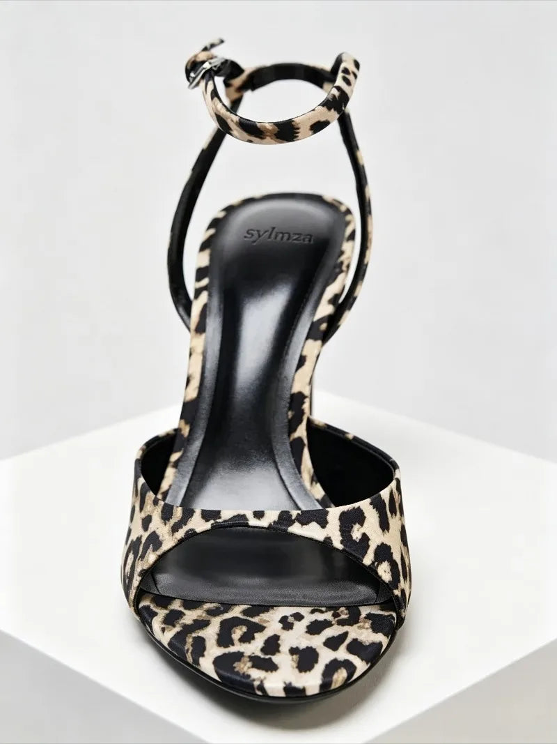 Fashion Animal Print Heeled Sandals Women Sexy Peep Toe Ankle-Strap Shoes for Women Elegant Women's Heels Sandalias De Mujer