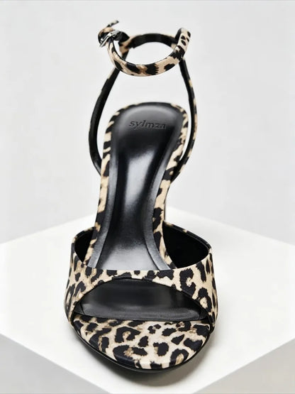 Fashion Animal Print Heeled Sandals Women Sexy Peep Toe Ankle-Strap Shoes for Women Elegant Women's Heels Sandalias De Mujer