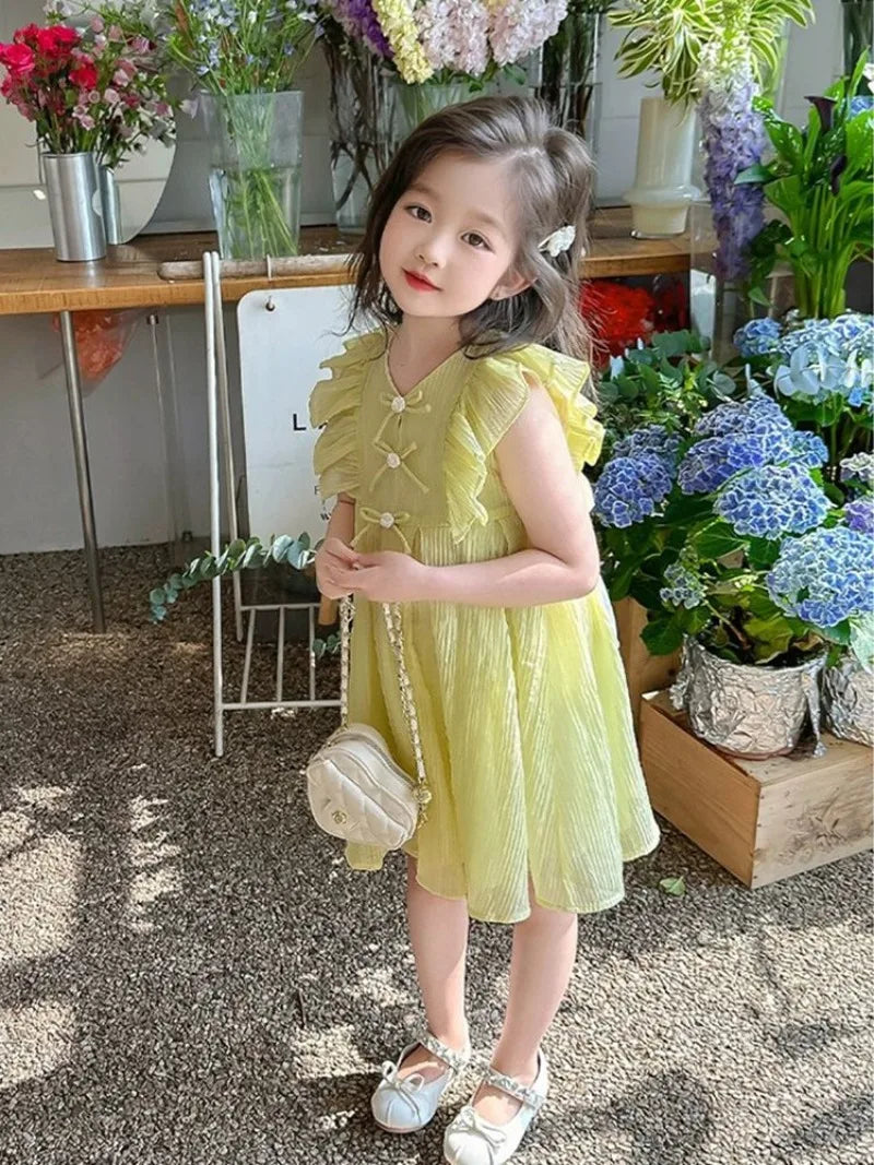 Holiday-style Pinafore Dress Princess Girls Children's Summer Kid Girl Cotton and Linen Dresses Party Clothes 2025 Kids Little