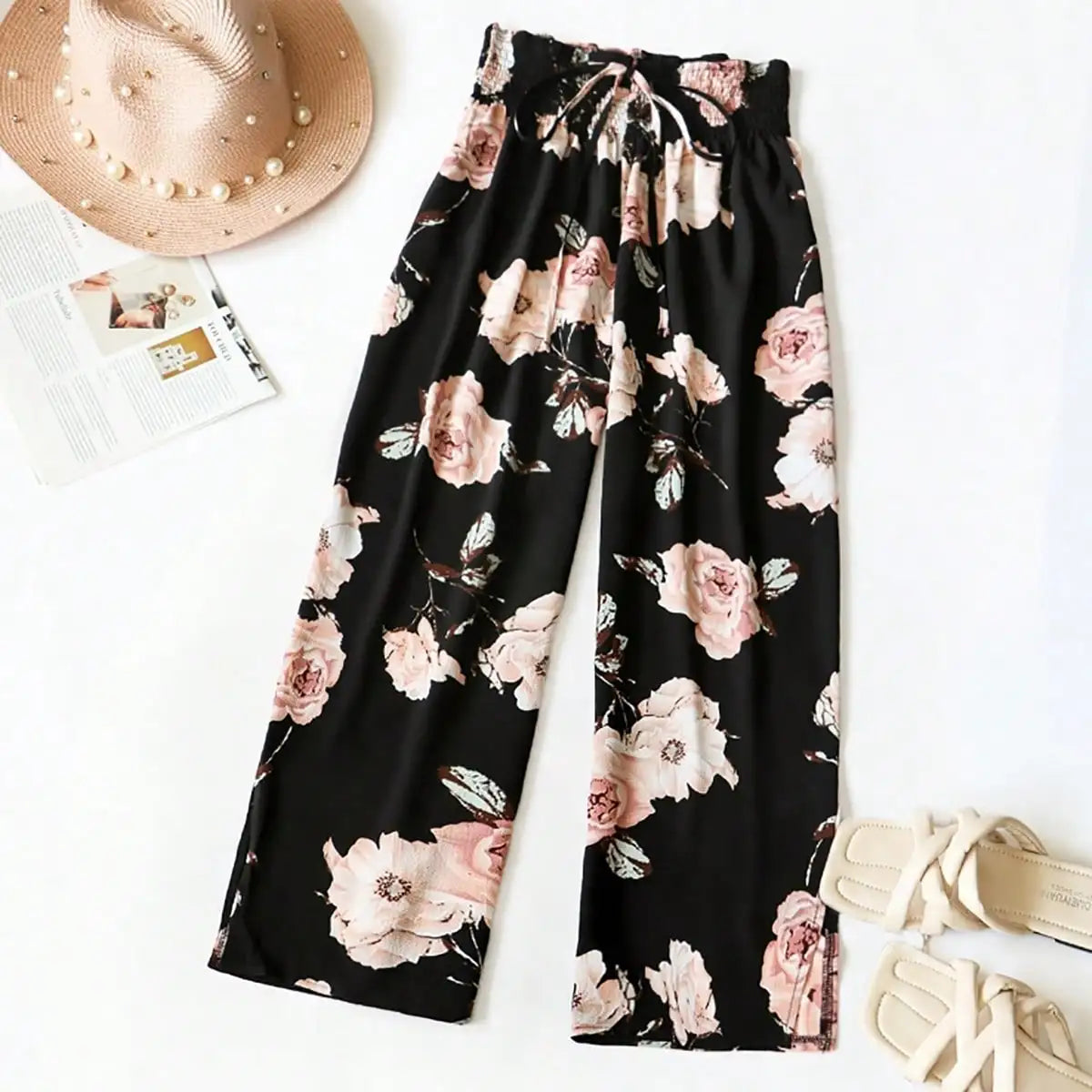 2026 Spring and Summer Coded Trousers, Plant and Flower Patterns, Casual Loose and Fashionable Bottoms for Women
