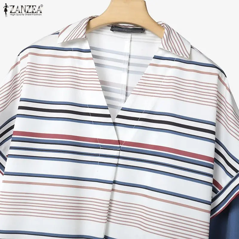 Summer ZANZEA Women Dress Sets Fashion Stripe 2PCS Two-piece Outfits Short Sleeve Thin Tops Long Skirts OL Work Streetwear 3XL