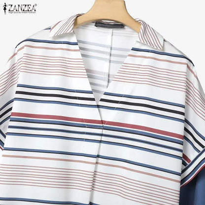 Summer ZANZEA Women Dress Sets Fashion Stripe 2PCS Two-piece Outfits Short Sleeve Thin Tops Long Skirts OL Work Streetwear 3XL