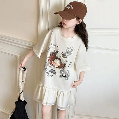2026 New Girls Summer T-Shirt Princess Style Loose Fit Short Sleeve Top Cute Fashion Kids Casual Tee for Warm Days