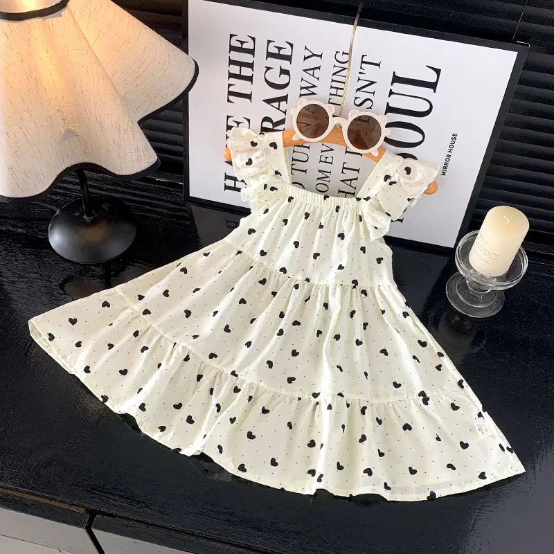 2026 Summer Girls Flutter Sleeve Dress Kids Printed Tiered Princess Dresses for 1-12Y Children Vacation Clothes