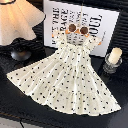 2026 Summer Girls Flutter Sleeve Dress Kids Printed Tiered Princess Dresses for 1-12Y Children Vacation Clothes