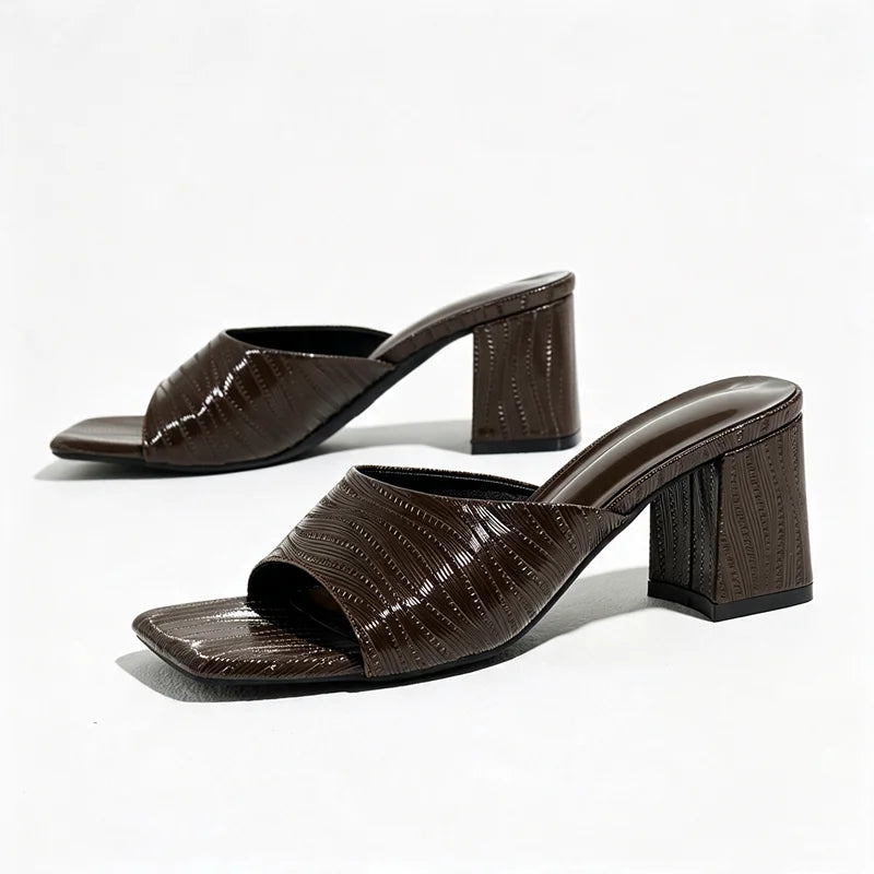 Novelty Striped Detail Mules Sandals Women Fashion Chunky Heel Slippers for Ladies Elegant Women Shoes Summer Slide Sandals