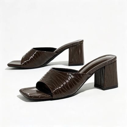 Novelty Striped Detail Mules Sandals Women Fashion Chunky Heel Slippers for Ladies Elegant Women Shoes Summer Slide Sandals