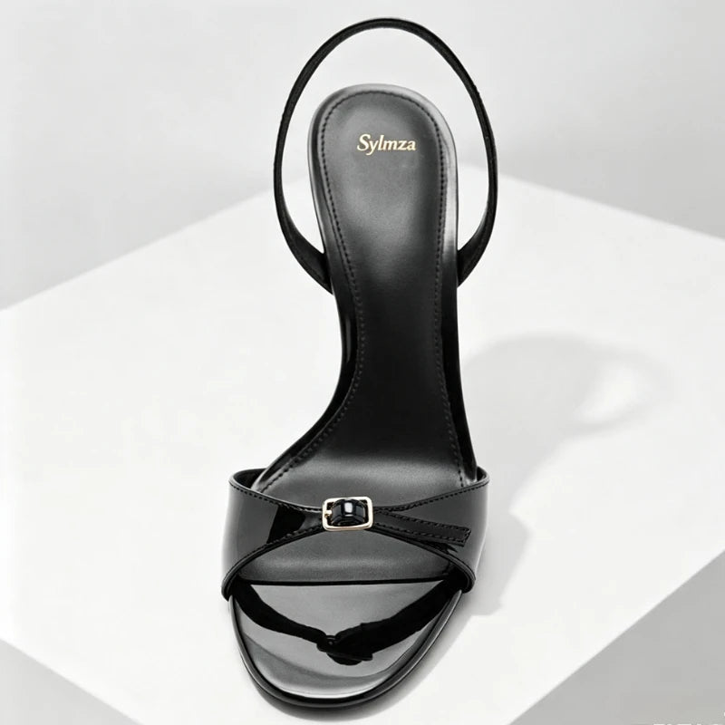Front Metal Buckle Strap Design High Heel Sandals Women Fashion Open Toe Slingback Heels for Ladies Summer Elegant Women's Shoes