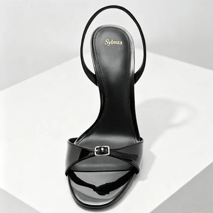 Front Metal Buckle Strap Design High Heel Sandals Women Fashion Open Toe Slingback Heels for Ladies Summer Elegant Women's Shoes