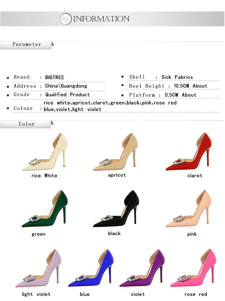 Luxury Heels 10.5 Cm Women Pumps Rhinestone Design High Heels Fashion Wedding Shoes Stilettos Sexy Party Shoes 10 Colour Pumps