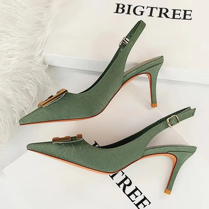 BIGTREE Shoes Metal Kitten Heels Hollow High Heels Woman Pumps Sexy Party Shoes Women Heels Stiletto Women Sandals Plus Size 43