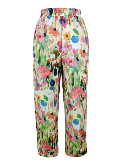 Latest Chic Women's Casual Floral Print Loose Wide Leg Pants Elastic Waist Straight Trousers For Daily Wear Boho Style Outfits