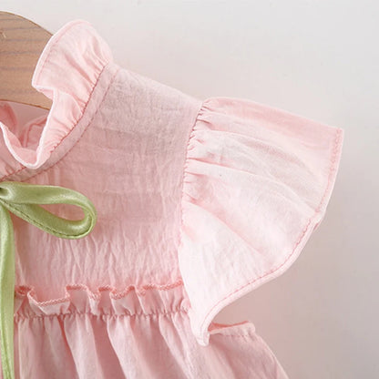 Summer New Pink Tulip Baby Girl Dress, Cute Ruffled Sleeve Children'S Clothing For Babies Aged 9 Months To 4 Years Old