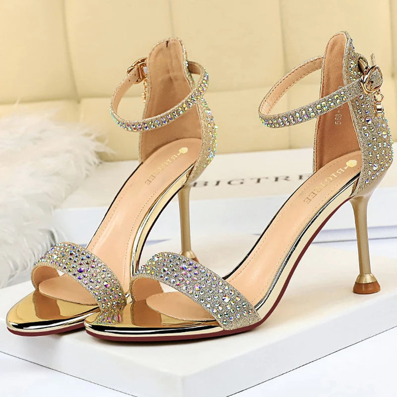Large size 43 high-Heeled Sandals Women Shoes Summer Open-toe High Heels Sexy Party Shoes Rhinestone Stiletto Ladies' Sandals