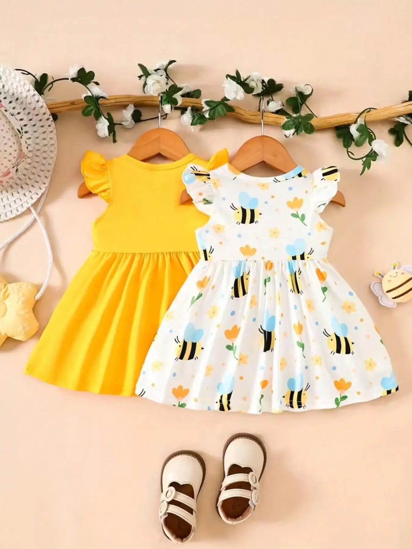 Girls Casual Polyester Summer Dress Heart-Shaped Pattern Skirt Comfortable Children's Fashionable Clothing