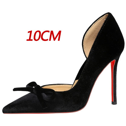 Luxury Women Pumps Bowknot High Heels Women 7.5 cm 10 cm Stiletto Sexy party shoes Velvet Ladies shoes Women Wedding shoes 2026