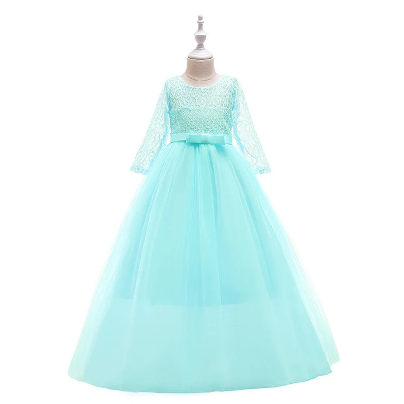 4-14 Years Girls Dress Summer Mesh Fashion Girls Princess Wedding Dress Piano Performance Costume Teenagers New Kids Clothes
