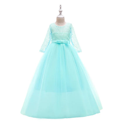 4-14 Years Girls Dress Summer Mesh Fashion Girls Princess Wedding Dress Piano Performance Costume Teenagers New Kids Clothes