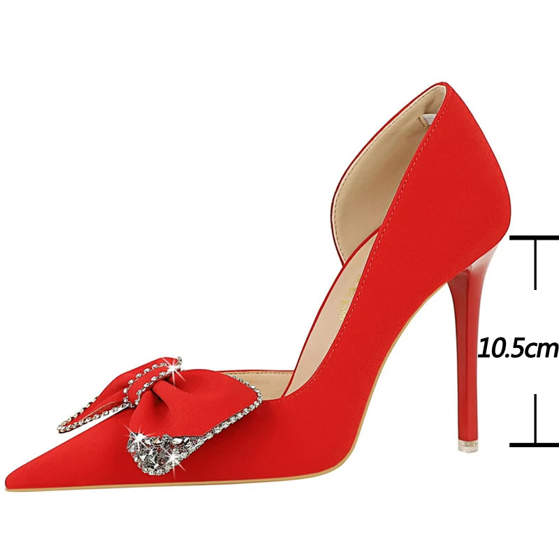 Fashion High Heels Luxury Women Pumps Rhinestone Bow Women Heels Shoes Stilettos Sexy Party Shoes Ladies Pumps Large Size 43