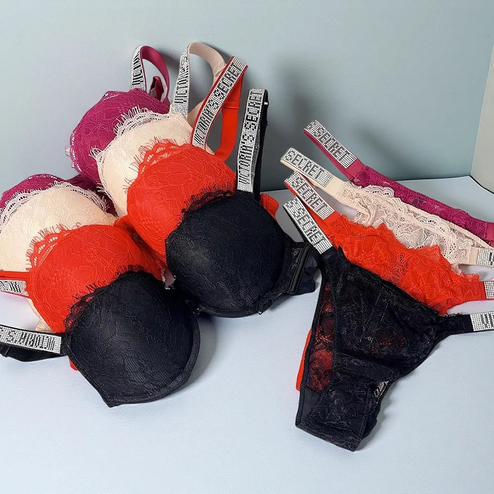 Comfortable Push Up Shapewear Adjustable Padded Gathered Lace Lingerie Set New Victoria's Secret Women's Sexy Bra and Panty Set