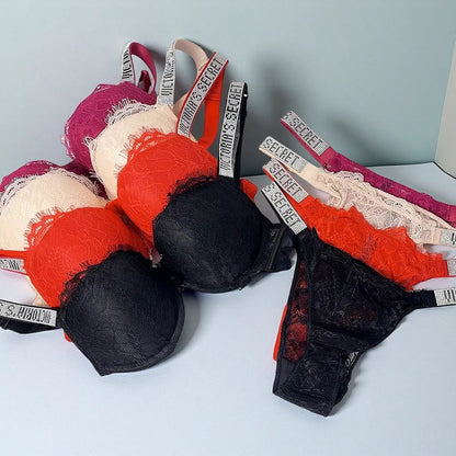 Comfortable Push Up Shapewear Adjustable Padded Gathered Lace Lingerie Set New Victoria's Secret Women's Sexy Bra and Panty Set