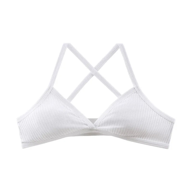 Comfort Lingerie Cotton Bras For Women Thin Style Unlined Bralette Sexy Deep V Triangle Cup Cross Beauty Back Bra бюстгальтер