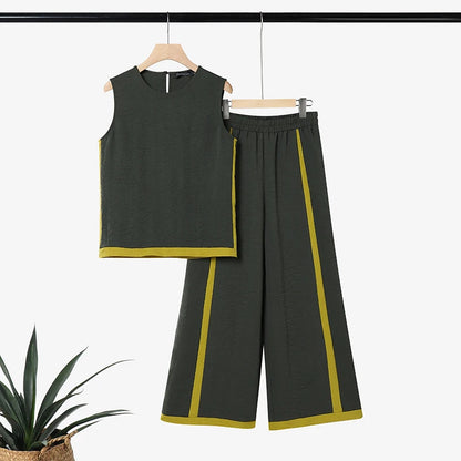 Stylish Summer 2 Pieces Oufits ZANZEA Women Color-Blocking Tracksuit Casual O Neck Sleeveless Tanks Tops Wide Leg Pant Sets 2026