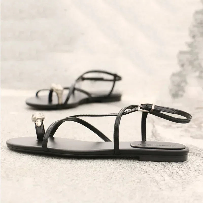 Luxury Cross Strap Design Flat Sandals Women Sexy Peep Toe Metal Decoration Beach Shoes Women's Sandals Summer 2026 Sandalias