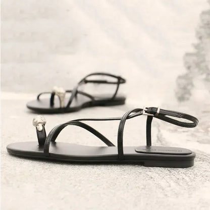 Luxury Cross Strap Design Flat Sandals Women Sexy Peep Toe Metal Decoration Beach Shoes Women's Sandals Summer 2026 Sandalias