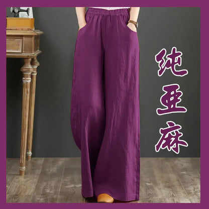 High Waist Wide Leg Pants Women's Casual Loose Cotton Linen Spring Summer Long Trousers Large Size Comfortable Drapey Style