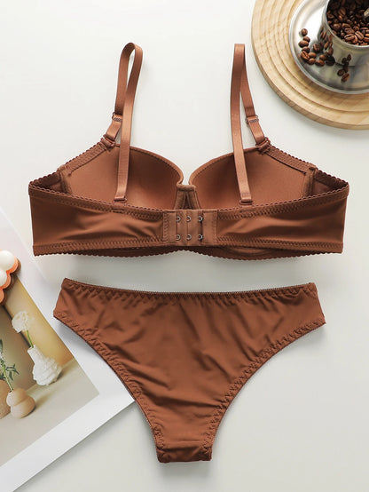 New Hot Selling Solid Color Daily 2-piece Set with Steel Rim push up Bra for Women Underwear Set J2611