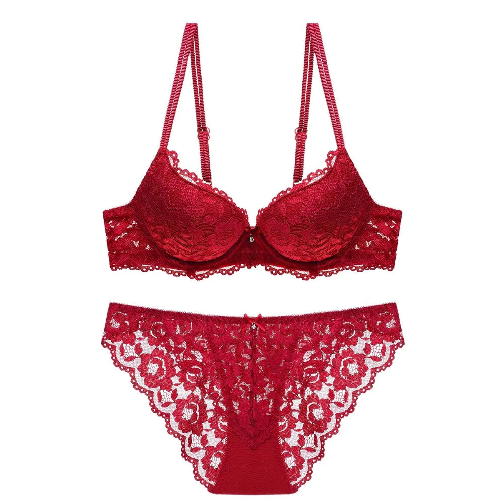 Sweet Mesh Lace Flower Bra Bowknot Low Waist Bra Panties Set Lingerie Intimates Push Up Bra Women Women