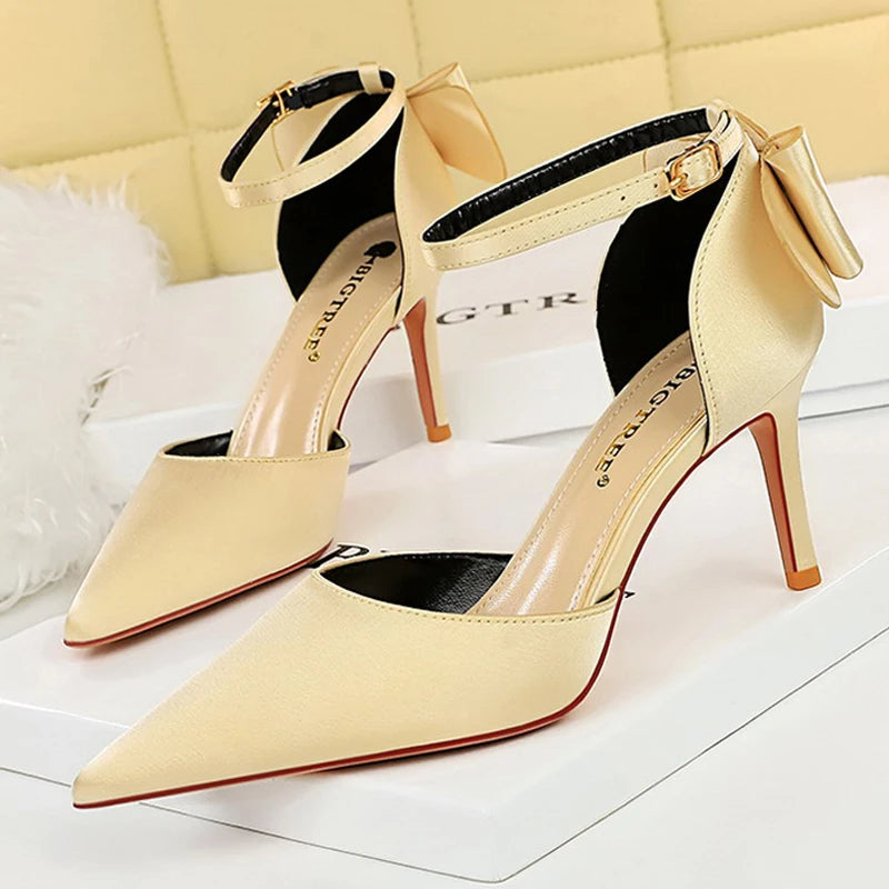 BIGTREE Shoes Bow Woman Pumps Silk High Heels Women Shoes Stiletto Red Wedding Shoes Women Heels Women Sandals 8cm and 10cm
