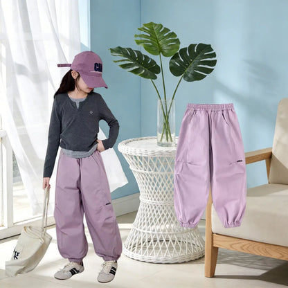 Girls' Tactical Cargo Pants Stylish Ice Silk Quick Dry Tapered Sport Pants for Kids All Season Outdoor Play Adjustable Waist