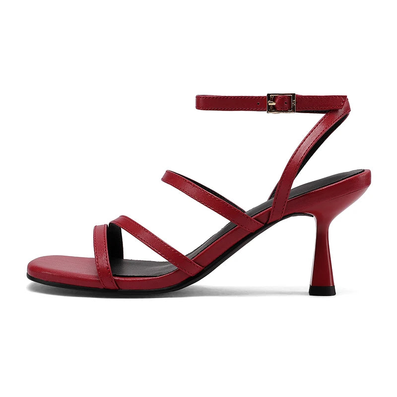 SmallHut New 2026 Trend Ankle Strap Sandals Summer Women Sexy Lady High Heel Red Black Light-Yellow Beige Apricot Buckle Sandals