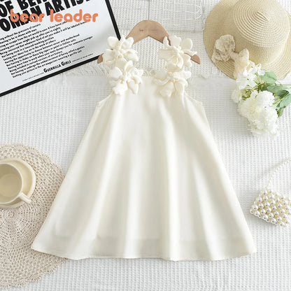 Bear Leader 2-7 Years 3D Flower Birthday Wedding Princess Dress Korean Version Sling Party Clothes Summer Girls Casual Outwear