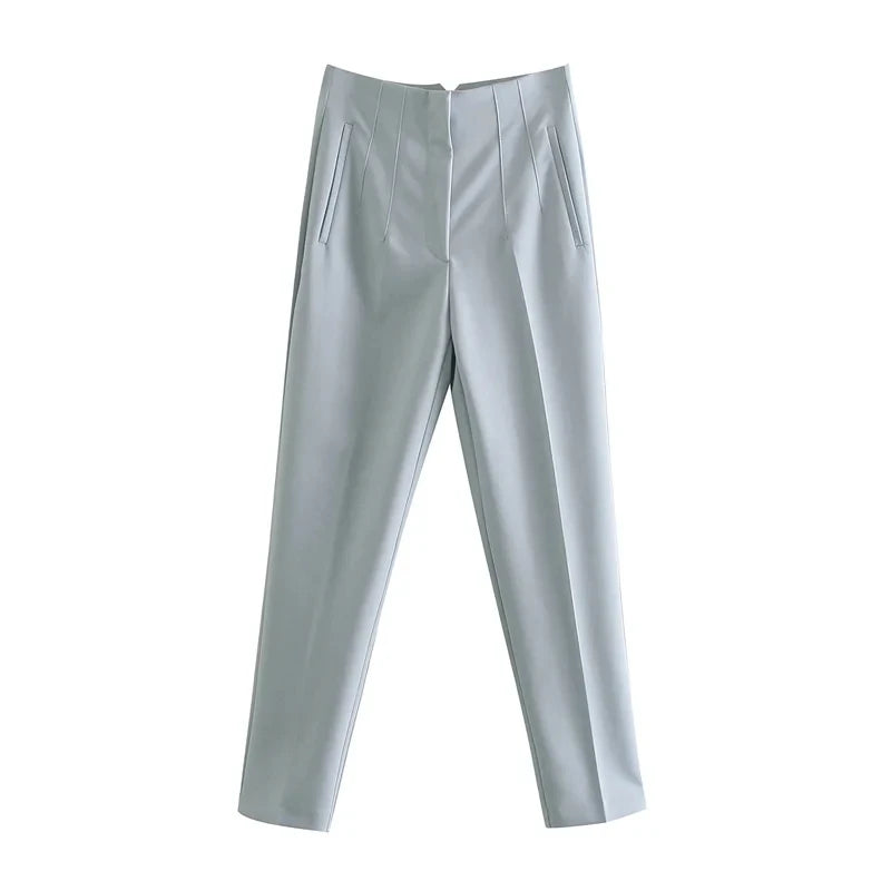 Hot Sale Women Summer Thin Casual Cropped Pants Stretchy Temperament Pleated Slimming Capris Ankle Length High Waisted Trousers