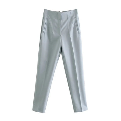Hot Sale Women Summer Thin Casual Cropped Pants Stretchy Temperament Pleated Slimming Capris Ankle Length High Waisted Trousers