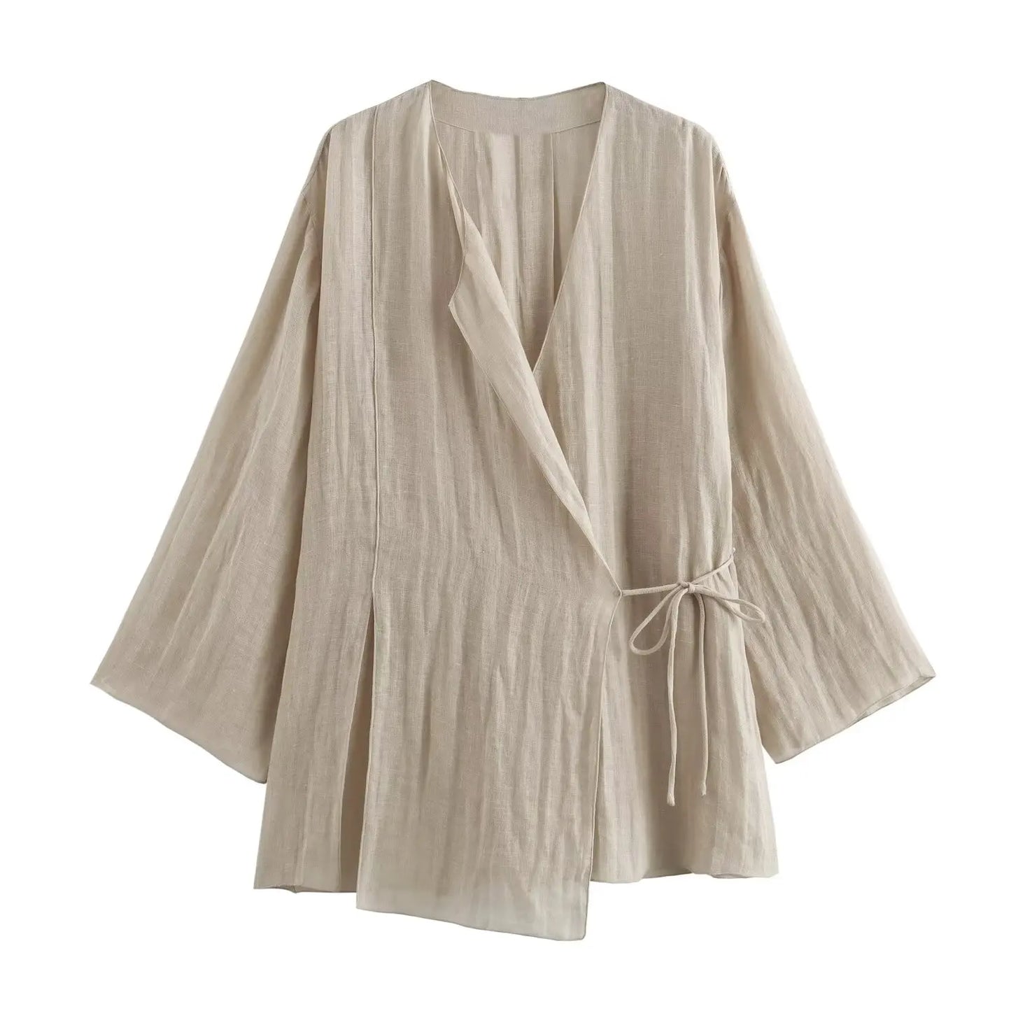HH 2025 Spring Women Fashion Linen Suits New Solid Cardigan Kimono Top + Versatile Outerwear Female Wide Leg Long Pant