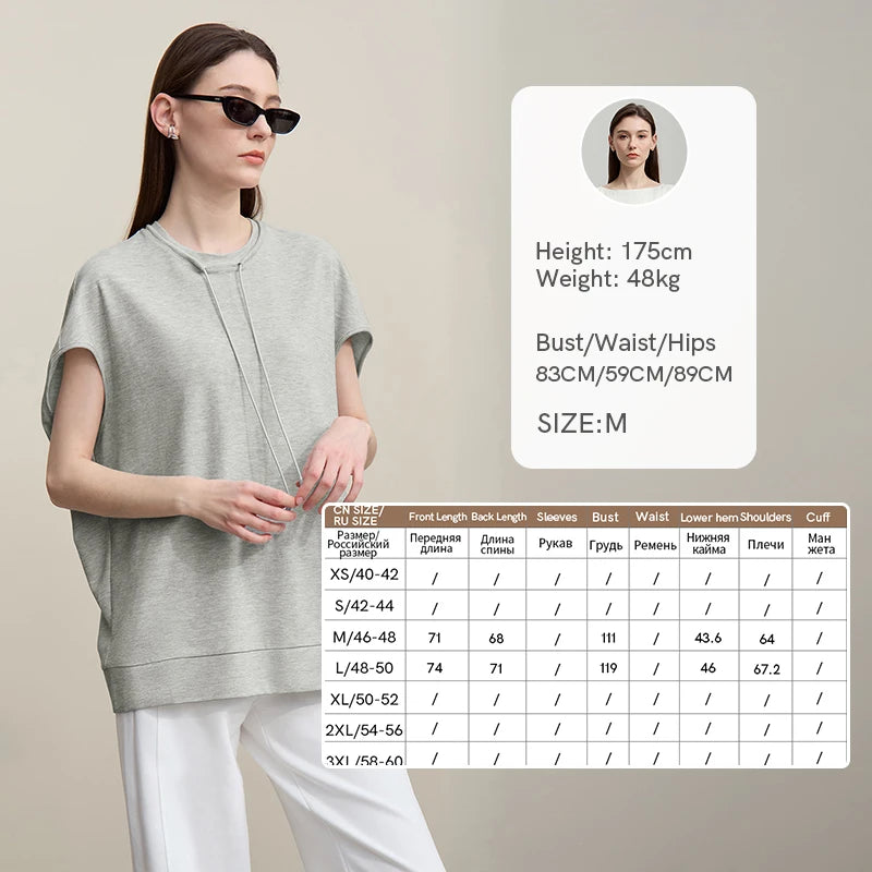 Amii Women's T-Shirt 2026 Summer New Quick Dry Anti-Bacterial Drawstring Dolman Tee Loose Tunic O-Neck Top For Women 12622024
